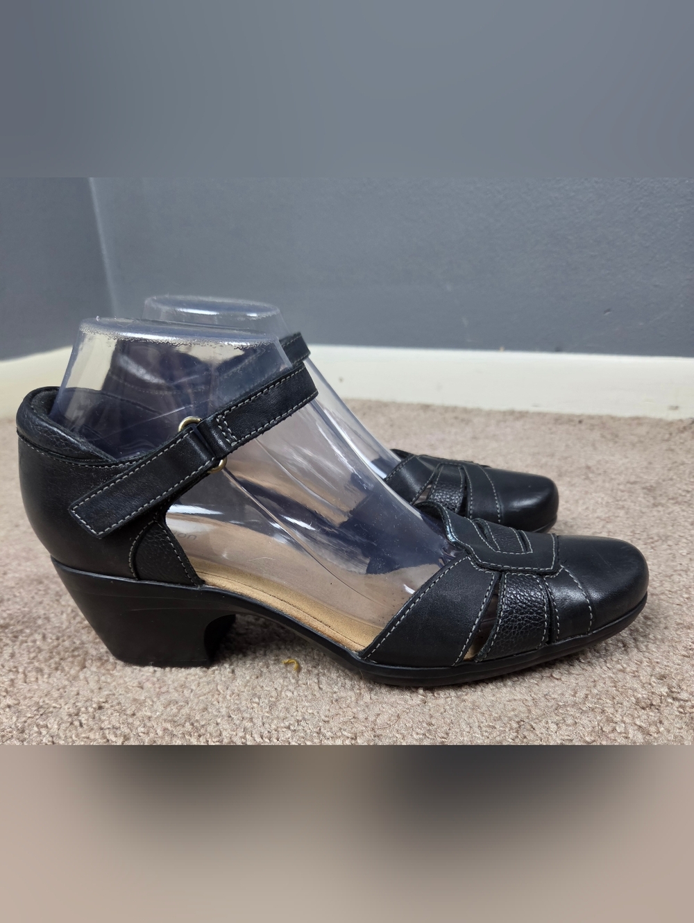 Clarks Black Low Block Heel Mary Jane Sandals
